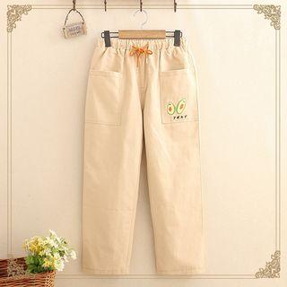 Avocado Embroidered Drawstring Cargo Pants