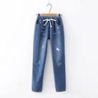 Fleece-lined Embroidered Straight Cut Jeans