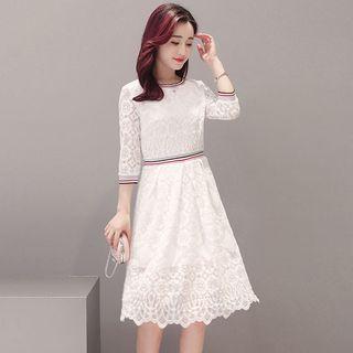 Elbow-sleeve Panel Lace Dress