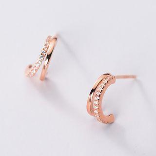 Rhinestone Layered Half Hoop Earring