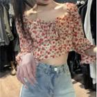 Elbow-sleeve Floral Blouse Red Floral - White - One Size