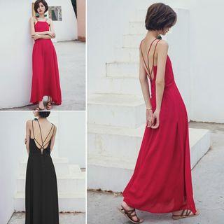Spaghetti Strap Open-back Maxi A-line Sundress