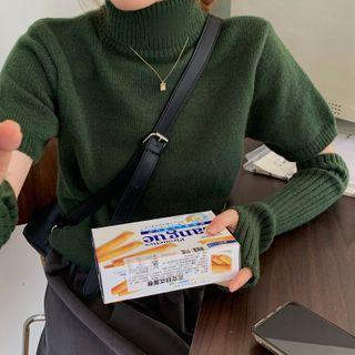 Short-sleeve Turtleneck Knit Top With Arm Sleeves