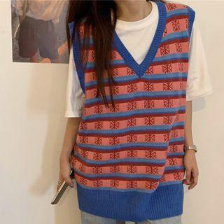 Plaid Knit Vest Pink & Blue - One Size