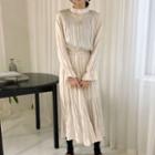 Bell-sleeve Midi A-line Crinkle Dress Almond - One Size