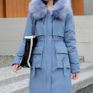 Fluffy Trim Hooded Long Padded Jacket
