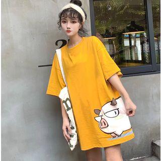 Short-sleeve Pig Print T-shirt Tunic