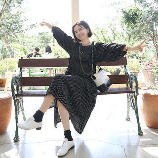 Balloon-sleeve Long Dot Dress