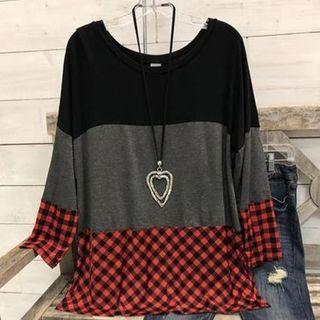 Color Block Gingham Panel T-shirt