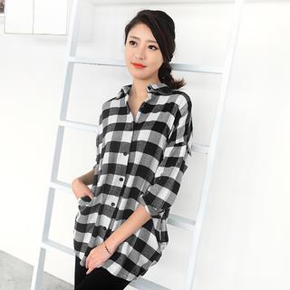 Gingham Long Shirt Black And White - One Size