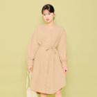 Balloon-sleeve Tie-waist Midi Shirtdress