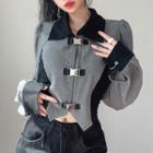 Long-sleeve Buckled Collared Crop Top