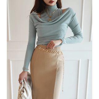 Mock-neck Mock Two-piece Knit Top