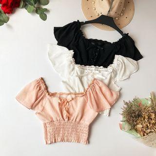 Short-sleeve Square-neck Chiffon Top