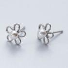 Sterling Silver Pearl Floral Earring