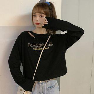 Letter Print Cutout Long Sleeve Cropped T-shirt