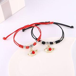 Set Of 2: Alloy Pig String Bracelet 136441 - Black & Red - One Size