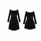 Long-sleeve Beaded Velvet A-line Dress