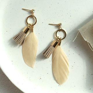 Feather & Tassel Dangle Earring As Shown In Figure - One Size