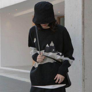 Two-tone Sweater / Midi A-line Skirt / Set