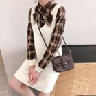 Mock-two Plaid Long-sleeve Knit Dress