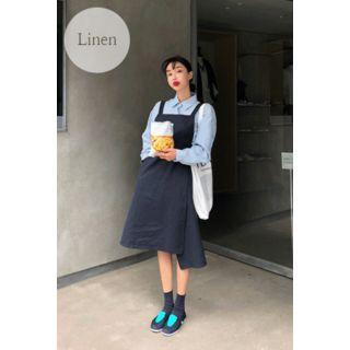 Linen Blend Suspender Dress