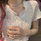 V-neck Crinkled Button-up Cropped T-shirt
