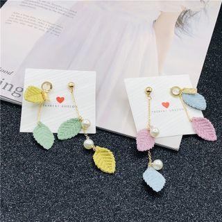 Asymmetrical Faux Pearl Leaf Drop Earring