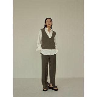 Plunge-neck Wrap-front Knit Vest