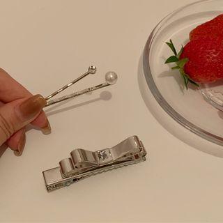 Set Of 3: Hair Clip Set - Silver - One Size