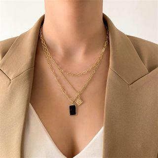 Rectangle & Square Pendant Layered Alloy Necklace