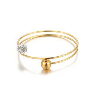 Simple And Fashion Plated Gold Geometric Round 316l Stainless Steel Bangle With Cubic Zirconia Golden - One Size