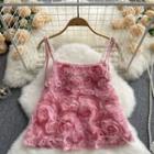Suspender Plain Accent-flower Top Pink - One Size