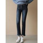 Fringed Brushed Fleece-lined Semi Boot-cut Jeans