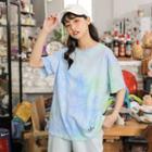 Elbow-sleeve Tie Dye T-shirt As Shown In Figure - L