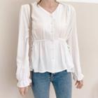 Tie-side Shirred Blouse Ivory - One Size