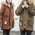 Faux-fur Trim Hooded Padded Long Coat