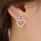 Rhinestone Heart Earring 1 Pair - 925 Silver - One Size