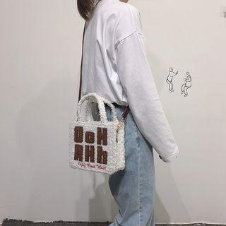 Faux Shearling Letter Embroidered Crossbody Bag White - One Size