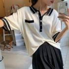 Short-sleeve Polo Knit Top White - One Size
