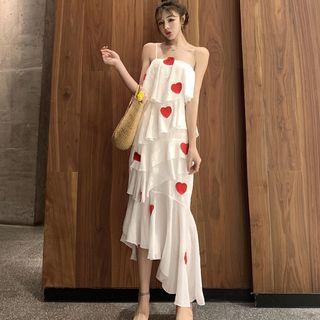 Heart Applique Midi Spaghetti Strap Dress