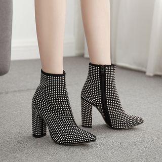 Pointed Rivet Block-heel Ankle Boots