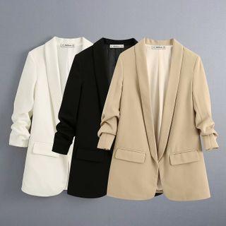 Ruched Sleeve Plain Blazer
