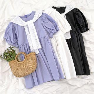 Short-sleeve Plain Dress / Shawl