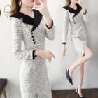 Long-sleeve Tweed Midi Sheath Dress