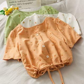 Tie-hem Square-neck Printed Crop Blouse In 6 Colors