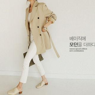 Double-breasted Belted Long Blazer