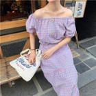 Set: Plaid Off-shoulder Top + Skirt
