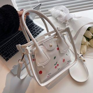 Set: Pvc Crossbody Bag + Cherry Print Faux Leather Pouch