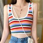 Rainbow Striped Cropped Tank Top As Shown In Figure - One Size